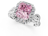 White gold Fancy Pink Radiant  Cut Halo Diamond Ring with Scrollwork Band and Four-Prong Setting_116