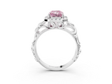 White gold Fancy Pink Radiant  Cut Halo Diamond Ring with Scrollwork Band and Four-Prong Setting_118