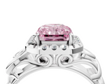 White gold Fancy Pink Radiant  Cut Halo Diamond Ring with Scrollwork Band and Four-Prong Setting_119
