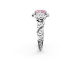 White gold Fancy Pink Radiant  Cut Halo Diamond Ring with Scrollwork Band and Four-Prong Setting_120