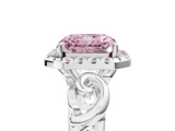 White gold Fancy Pink Radiant  Cut Halo Diamond Ring with Scrollwork Band and Four-Prong Setting_123