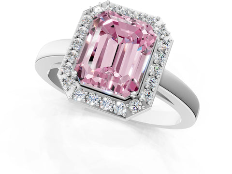 White gold Fancy Pink Radiant Cut Halo Diamond Ring with Solitaire Band and Prong Setting_1