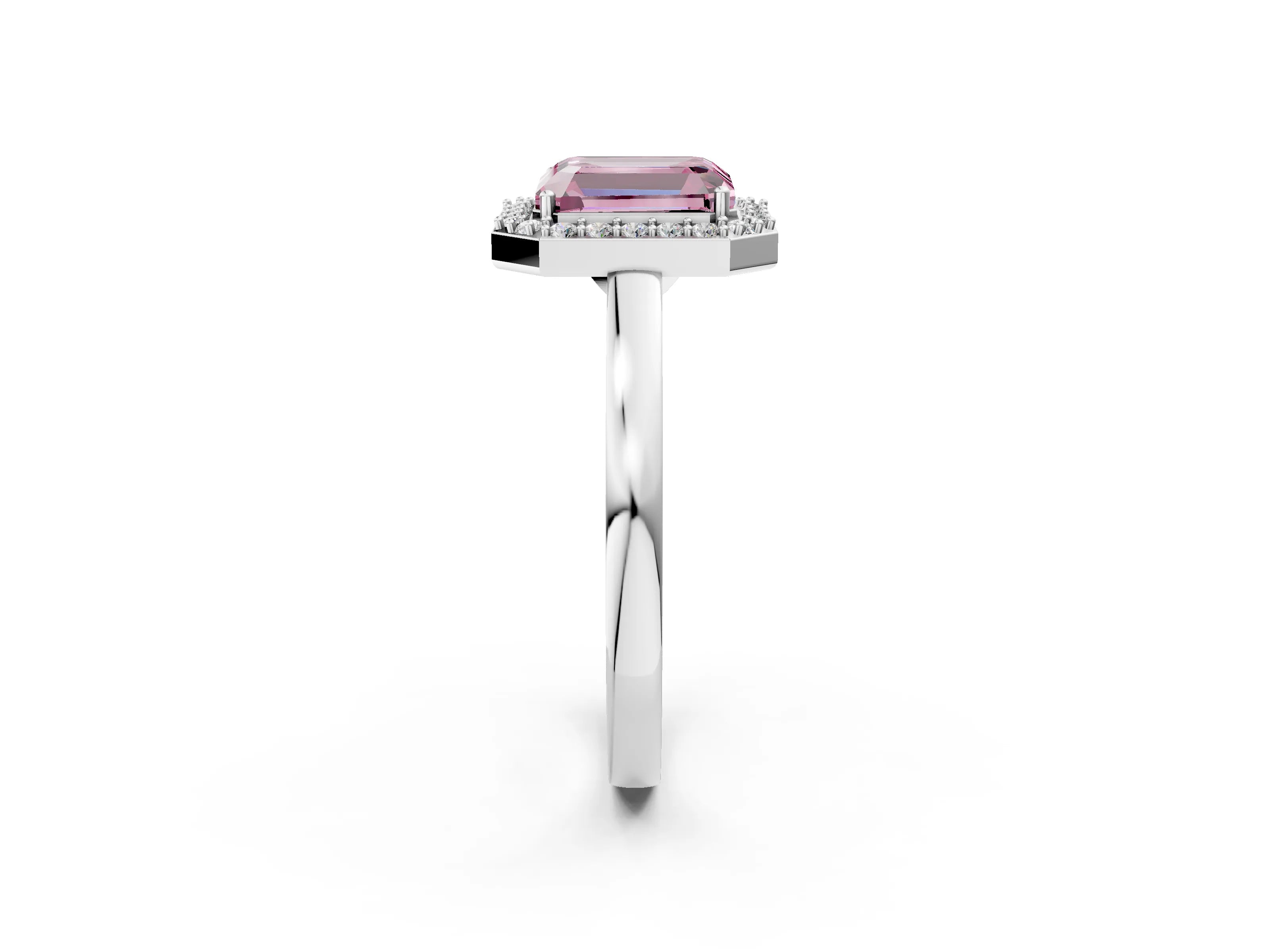 White gold Fancy Pink Radiant Cut Halo Diamond Ring with Solitaire Band and Prong Setting_2