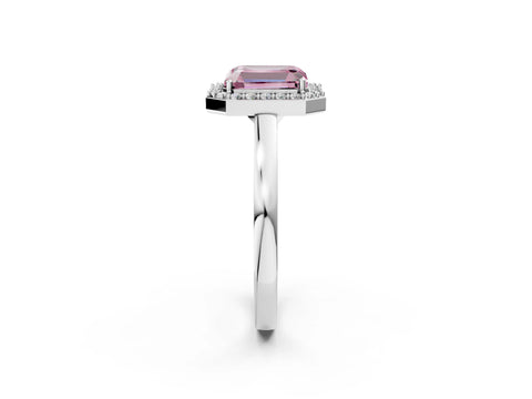 White gold Fancy Pink Radiant Cut Halo Diamond Ring with Solitaire Band and Prong Setting_2