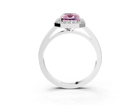 White gold Fancy Pink Radiant Cut Halo Diamond Ring with Solitaire Band and Prong Setting_3