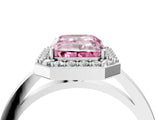 White gold Fancy Pink Radiant Cut Halo Diamond Ring with Solitaire Band and Prong Setting_4