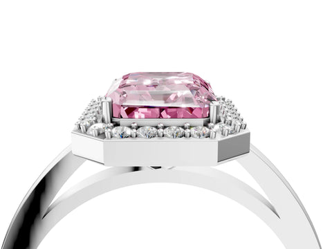 White gold Fancy Pink Radiant Cut Halo Diamond Ring with Solitaire Band and Prong Setting_4