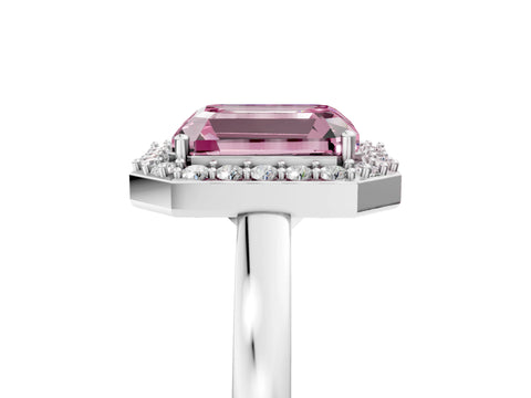 White gold Fancy Pink Radiant Cut Halo Diamond Ring with Solitaire Band and Prong Setting_5
