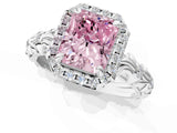 White gold Fancy Pink Radiant Cut Halo Diamond Solitaire with Filigree Band and Four-Prong Setting_1