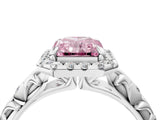 White gold Fancy Pink Radiant Cut Halo Diamond Solitaire with Filigree Band and Four-Prong Setting_4
