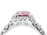 White gold Fancy Pink Radiant Cut Halo Diamond Solitaire with Filigree Band and Four-Prong Setting_5