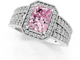 White gold Fancy Pink Radiant Cut Halo Diamond Split Shank Ring with Prong Setting_7