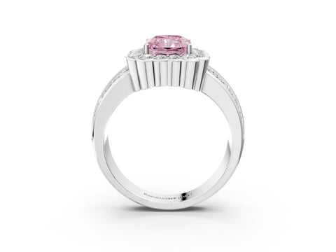 White gold Fancy Pink Radiant Cut Halo Diamond Split Shank Ring with Scalloped Prong Setting_15