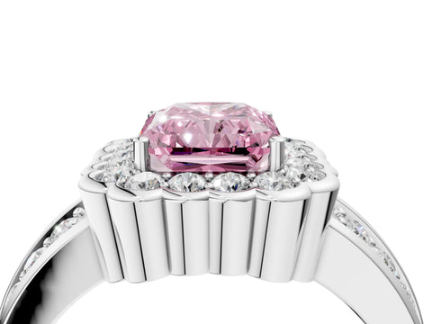 White gold Fancy Pink Radiant Cut Halo Diamond Split Shank Ring with Scalloped Prong Setting_16