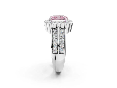 White gold Fancy Pink Radiant Cut Halo Diamond Split Shank Ring with Scalloped Prong Setting_20