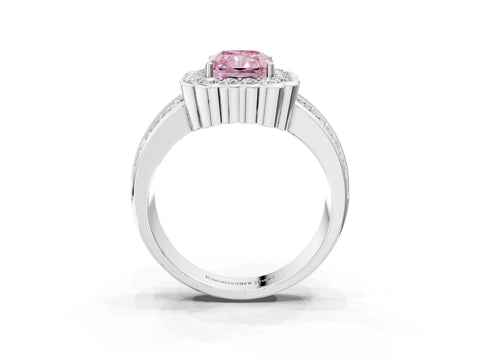 White gold Fancy Pink Radiant Cut Halo Diamond Split Shank Ring with Scalloped Prong Setting_21