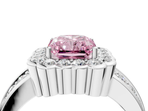 White gold Fancy Pink Radiant Cut Halo Diamond Split Shank Ring with Scalloped Prong Setting_22