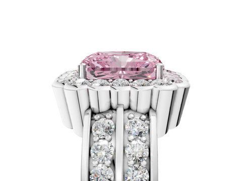 White gold Fancy Pink Radiant Cut Halo Diamond Split Shank Ring with Scalloped Prong Setting_23