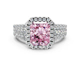 White gold Fancy Pink Radiant Cut Halo Pavé Diamond Engagement Ring with Split Shank and Four-Prong Setting_3