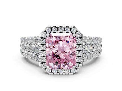 White gold Fancy Pink Radiant Cut Halo Pavé Diamond Engagement Ring with Split Shank and Four-Prong Setting_3