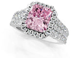 White gold Fancy Pink Radiant Cut Halo Pavé Diamond Engagement Ring with Split Shank and Four-Prong Setting_4
