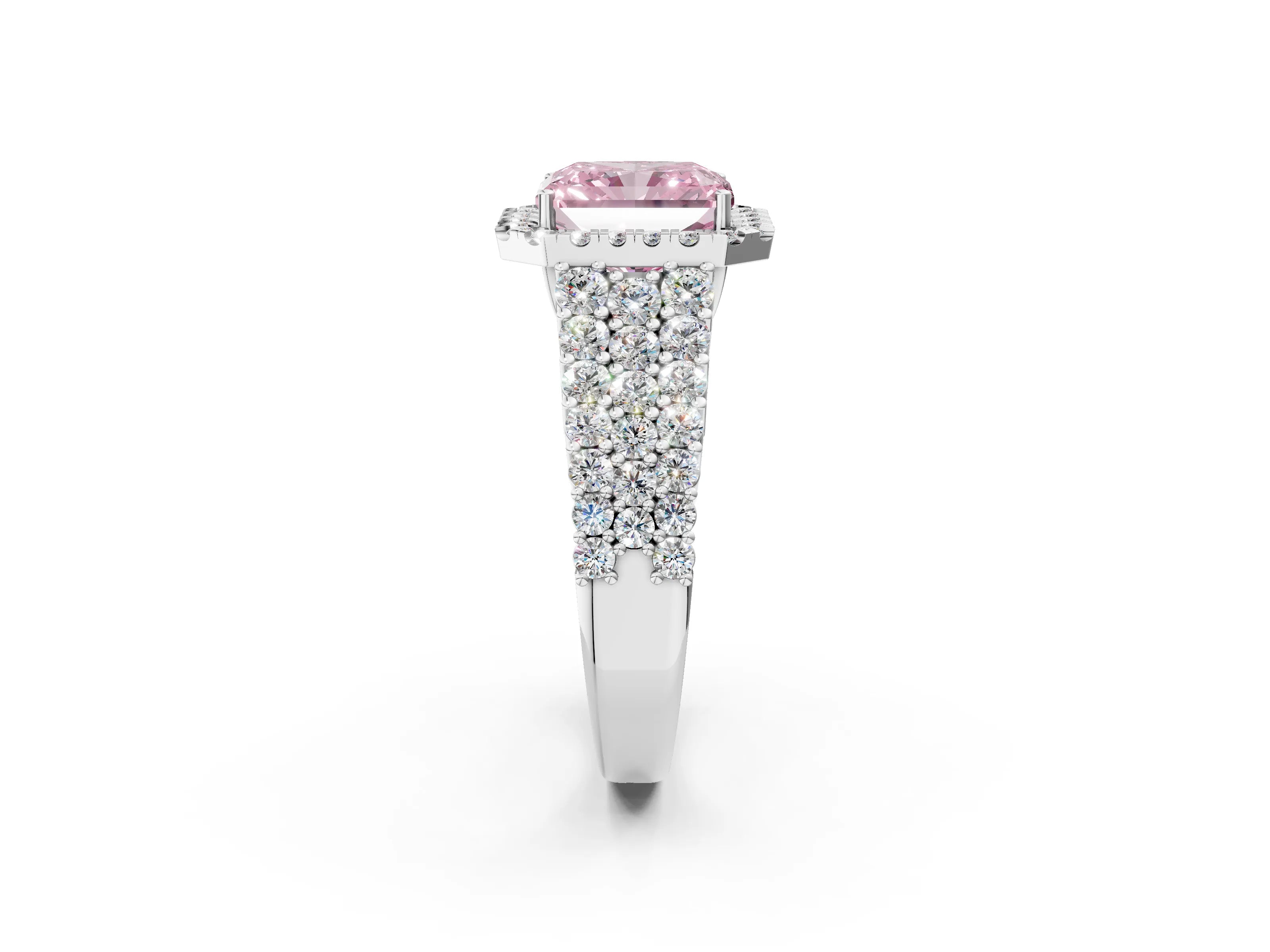 White gold Fancy Pink Radiant Cut Halo Pavé Diamond Engagement Ring with Split Shank and Four-Prong Setting_5