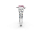 White gold Fancy Pink Radiant Cut Halo Pavé Diamond Engagement Ring with Split Shank and Four-Prong Setting_5