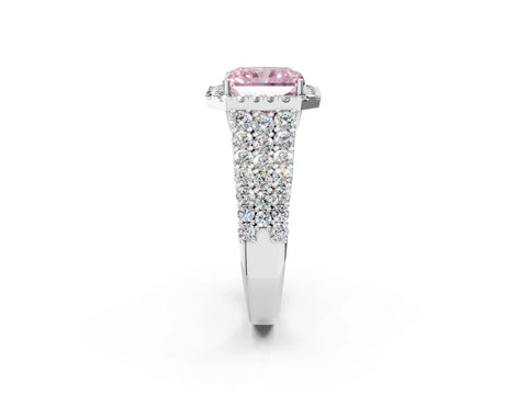 White gold Fancy Pink Radiant Cut Halo Pavé Diamond Engagement Ring with Split Shank and Four-Prong Setting_5