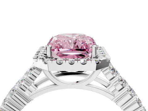 White gold Fancy Pink Radiant Cut Halo Pavé Diamond Engagement Ring with Split Shank and Four-Prong Setting_7
