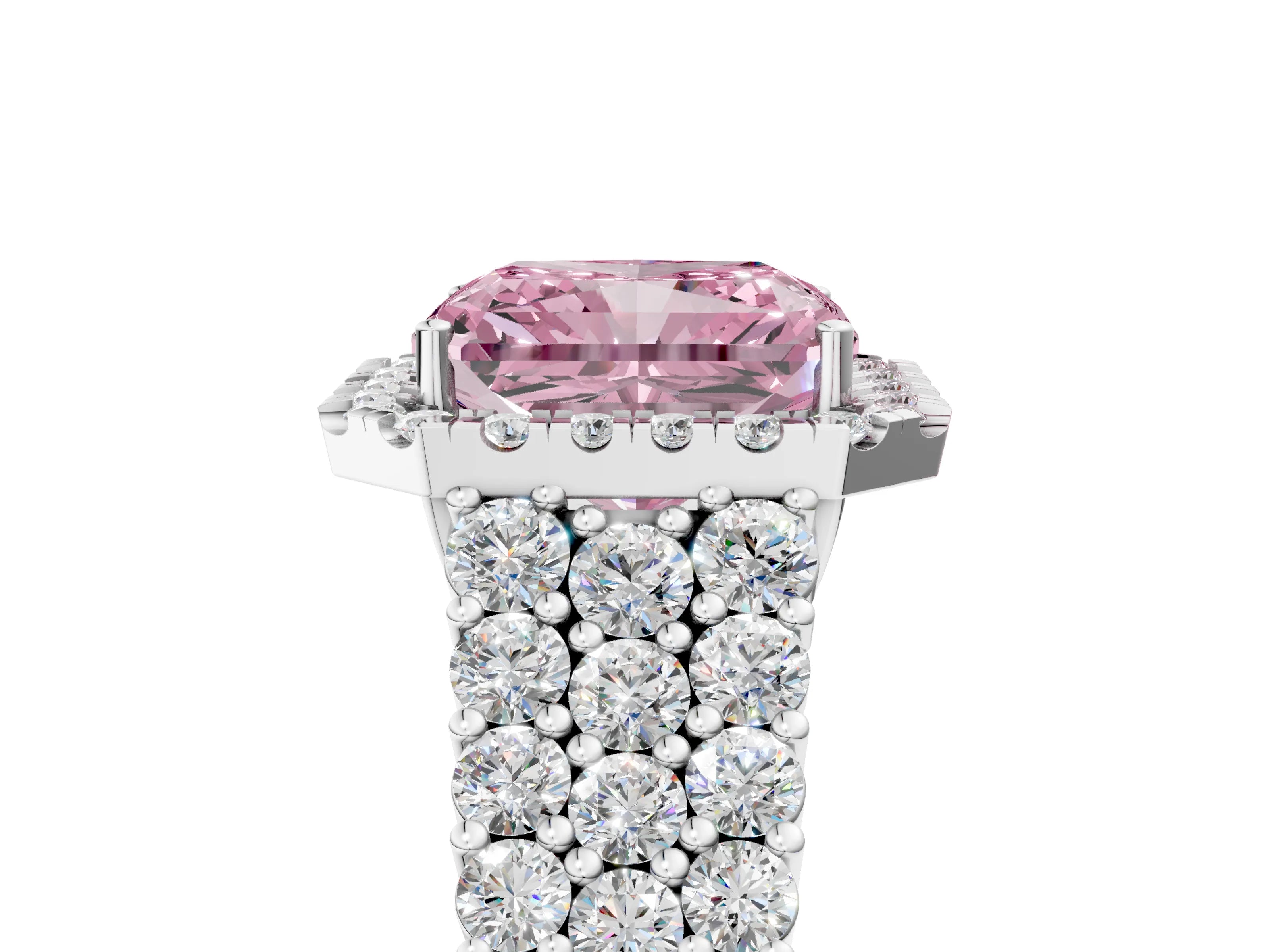 White gold Fancy Pink Radiant Cut Halo Pavé Diamond Engagement Ring with Split Shank and Four-Prong Setting_8