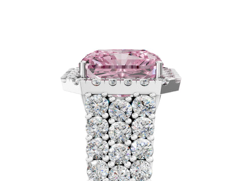 White gold Fancy Pink Radiant Cut Halo Pavé Diamond Engagement Ring with Split Shank and Four-Prong Setting_8