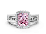 White gold Fancy Pink Radiant  Cut Halo Pave Band Four-Prong Ring_49