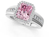 White gold Fancy Pink Radiant  Cut Halo Pave Band Four-Prong Ring_50
