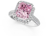 White gold Fancy Pink Radiant  Cut Halo Pave Band Four-Prong Setting Ring_21