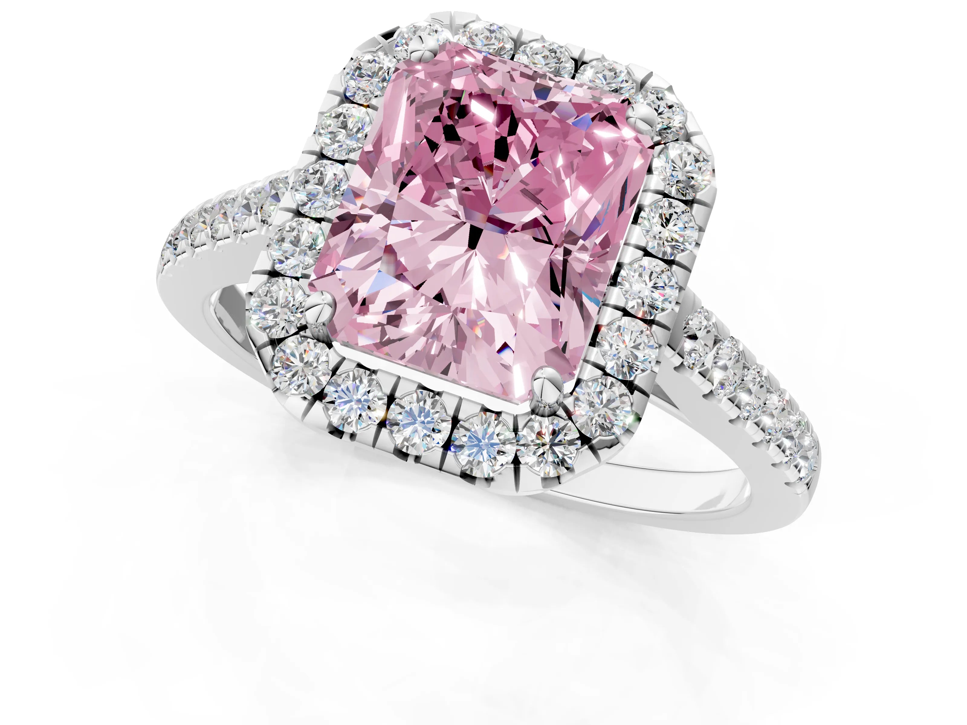 White gold Fancy Pink Radiant Cut Halo Pave Diamond Engagement Ring with Four-Prong Setting_1
