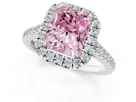 White gold Fancy Pink Radiant Cut Halo Pave Diamond Engagement Ring with Four-Prong Setting_1