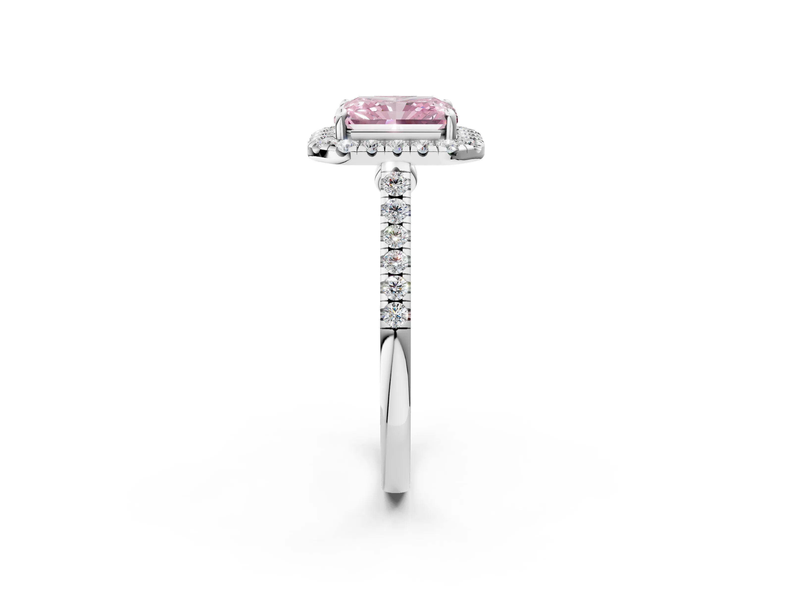 White gold Fancy Pink Radiant Cut Halo Pave Diamond Engagement Ring with Four-Prong Setting_2