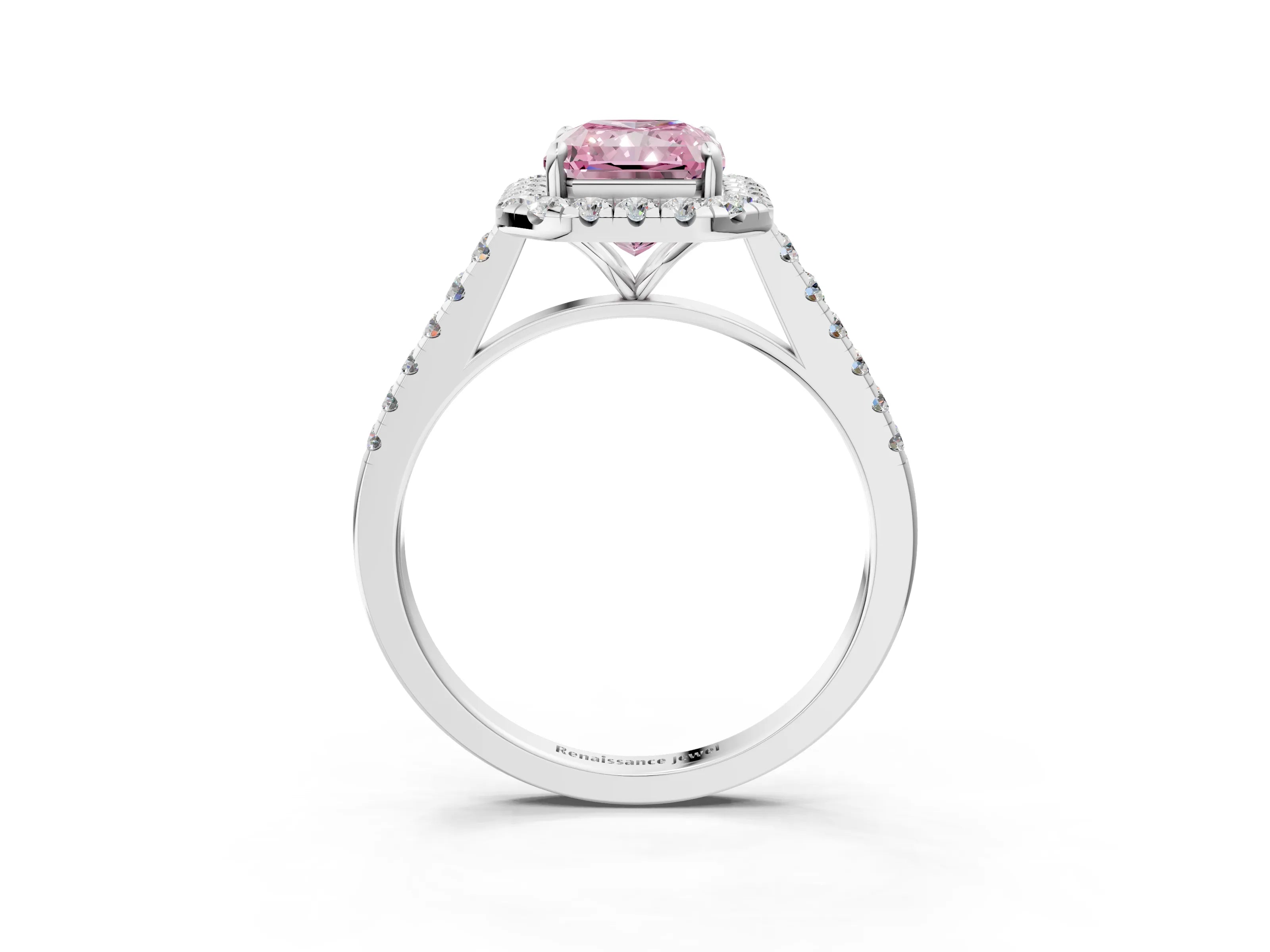 White gold Fancy Pink Radiant Cut Halo Pave Diamond Engagement Ring with Four-Prong Setting_3