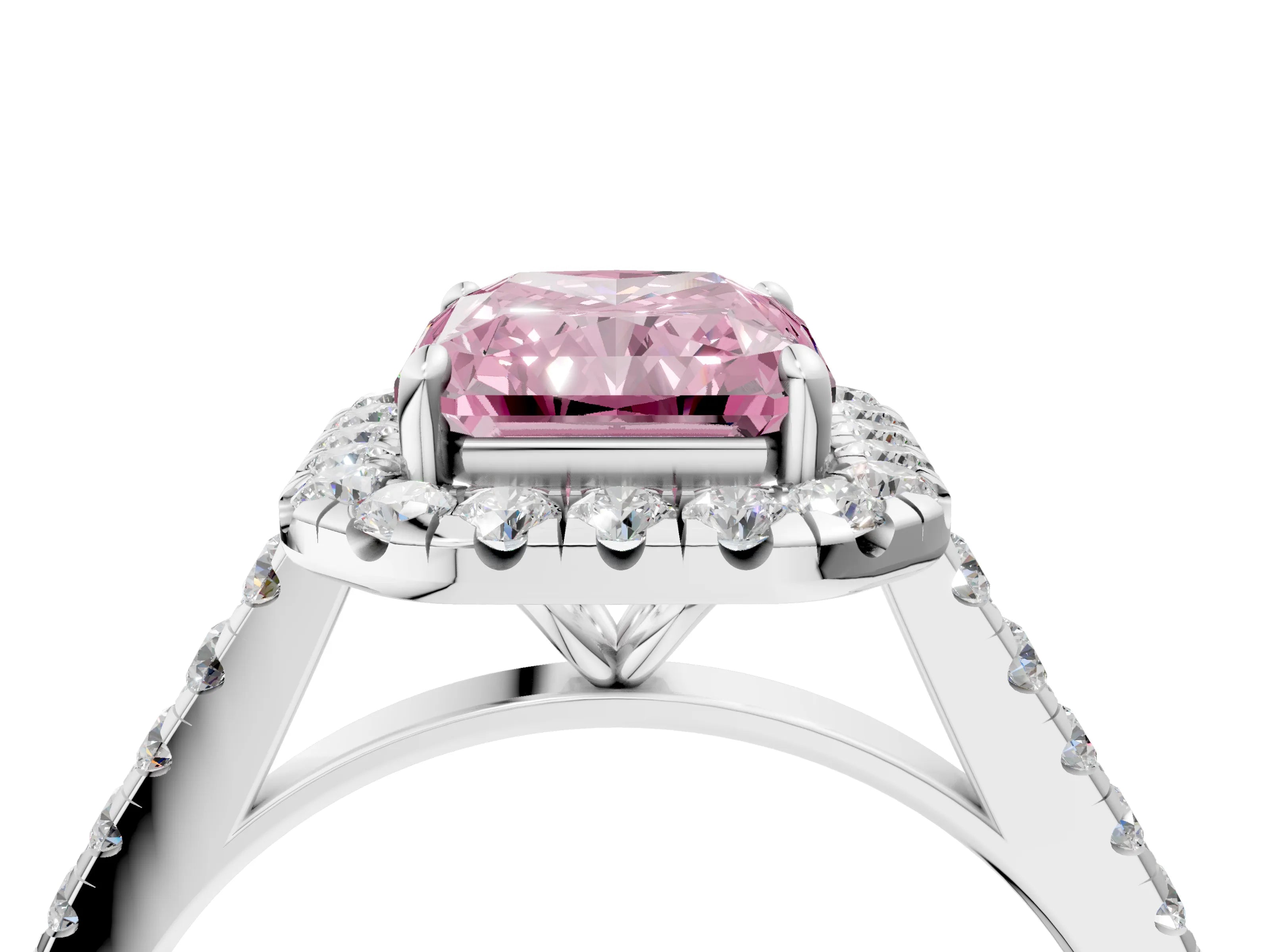 White gold Fancy Pink Radiant Cut Halo Pave Diamond Engagement Ring with Four-Prong Setting_4
