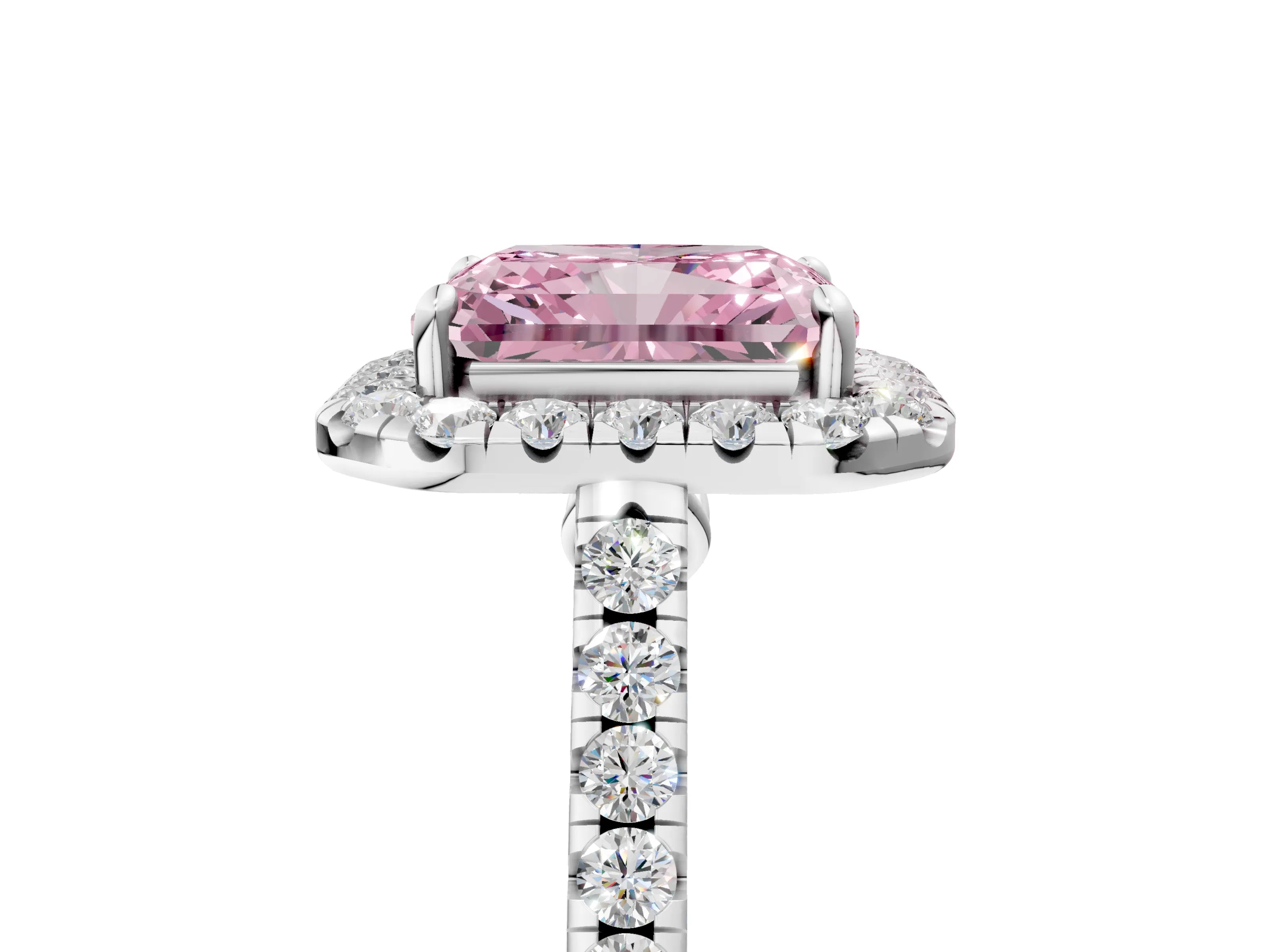 White gold Fancy Pink Radiant Cut Halo Pave Diamond Engagement Ring with Four-Prong Setting_5