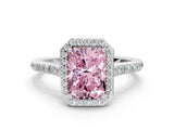 White gold Fancy Pink Radiant Cut Halo Round Diamond Pavé Band with Four-Prong Setting_27
