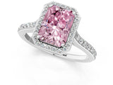 White gold Fancy Pink Radiant Cut Halo Round Diamond Pavé Band with Four-Prong Setting_28