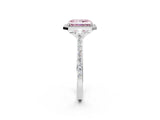 White gold Fancy Pink Radiant Cut Halo Round Diamond Pavé Band with Four-Prong Setting_29