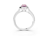 White gold Fancy Pink Radiant Cut Halo Round Diamond Pavé Band with Four-Prong Setting_30