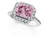 White gold Fancy Pink Radiant Cut Halo Round Diamond Solitaire Engagement Ring with Pave Band and Four-Prong Setting_13