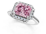 White gold Fancy Pink Radiant Cut Halo Round Diamond Solitaire Engagement Ring with Pave Band and Four-Prong Setting_25