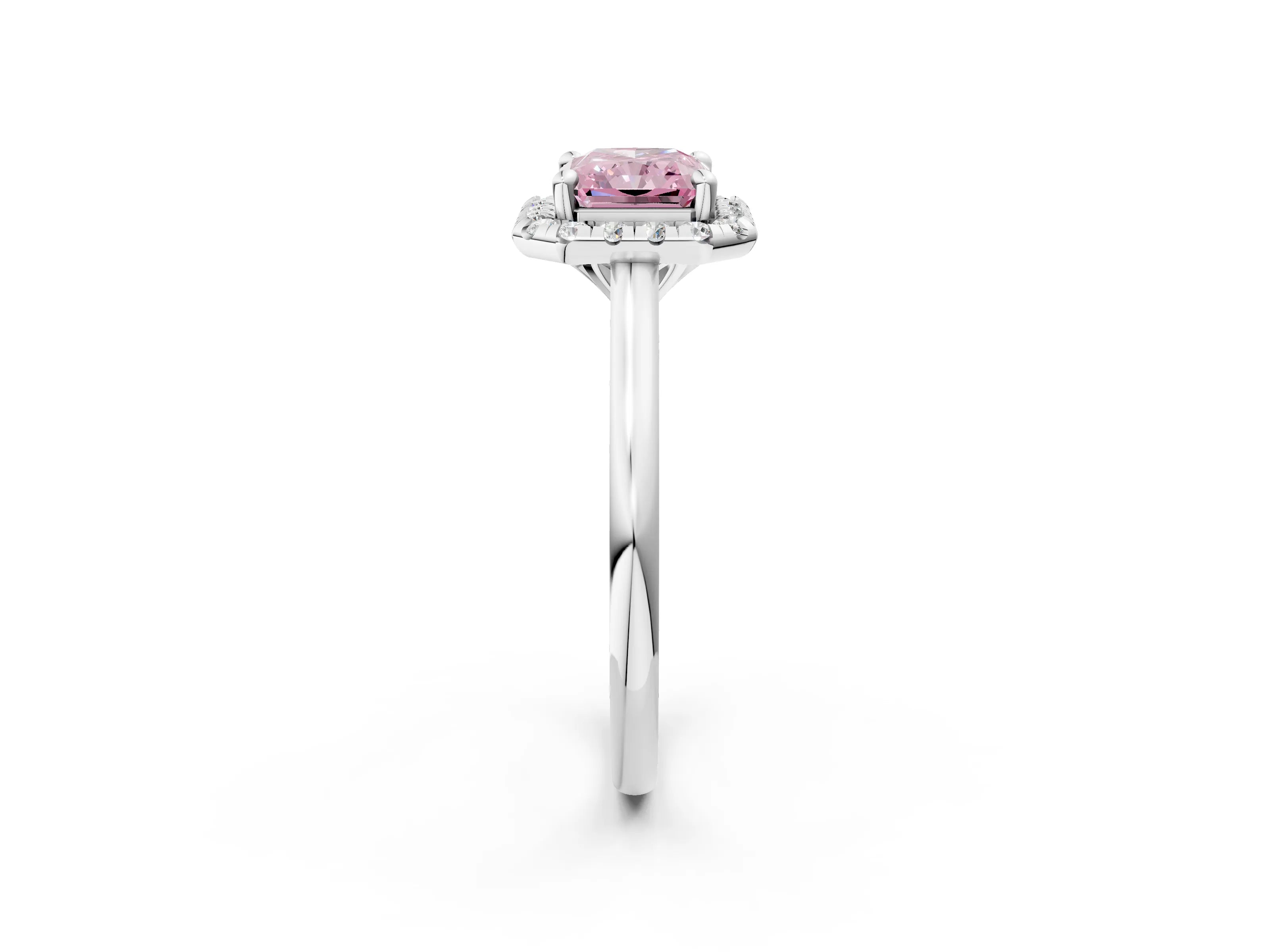 White gold Fancy Pink Radiant Cut Halo Round Diamond Solitaire Engagement Ring with Pave Band and Four-Prong Setting_26