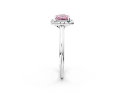 White gold Fancy Pink Radiant Cut Halo Round Diamond Solitaire Engagement Ring with Pave Band and Four-Prong Setting_26