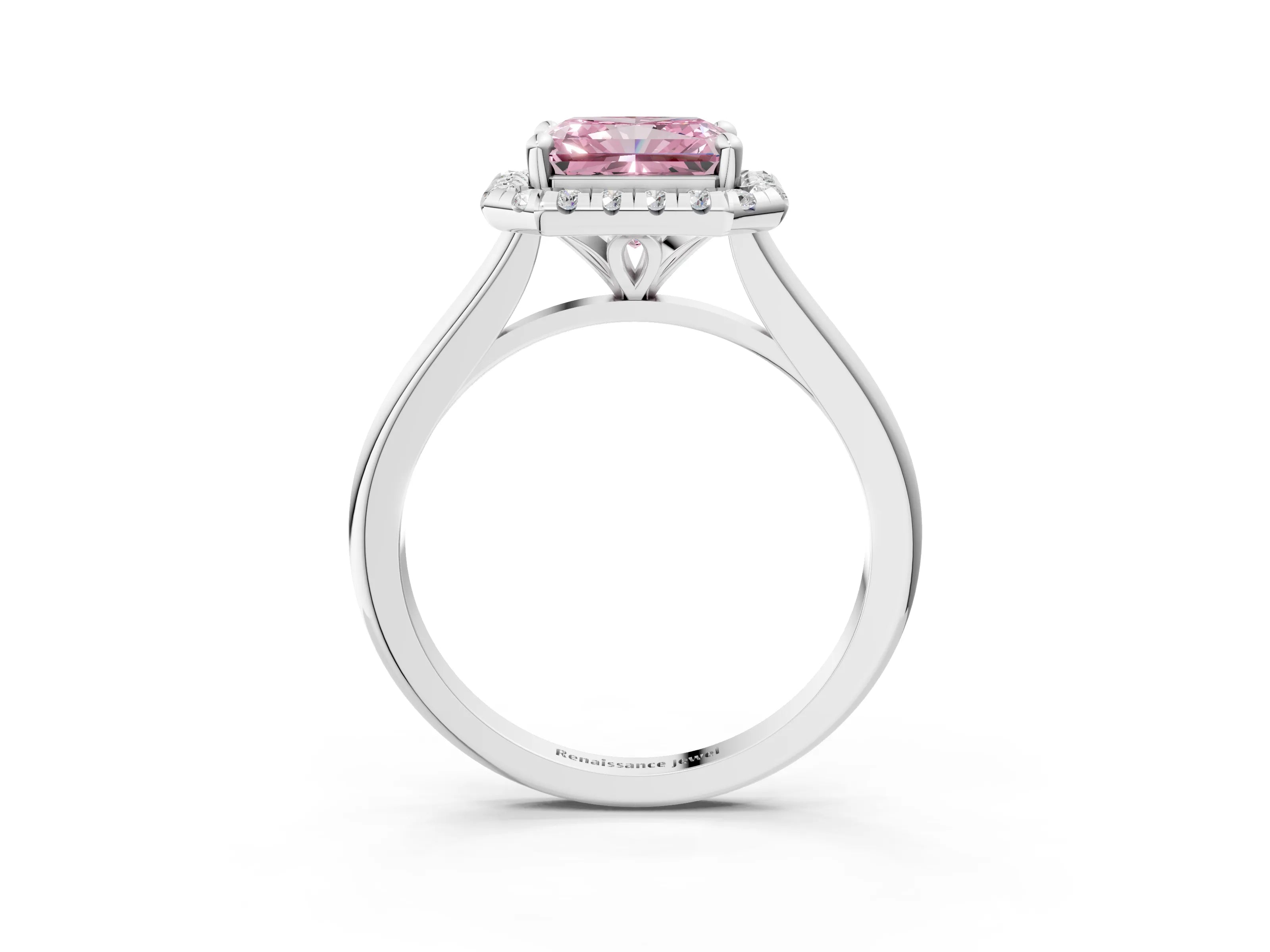 White gold Fancy Pink Radiant Cut Halo Round Diamond Solitaire Engagement Ring with Pave Band and Four-Prong Setting_27