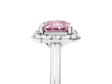 White gold Fancy Pink Radiant Cut Halo Round Diamond Solitaire Engagement Ring with Pave Band and Four-Prong Setting_29